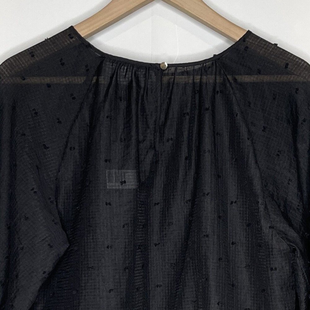 NWT Decjuba Black Harper Puff Sleeve Top Blouse Size S Cotton Blend Sheer Dobby - Picture 6 of 9